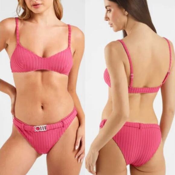 NWT Solid & Striped The Rachel Belt Top & Bottom Set Solid Rib Orchid Women's M - Picture 1 of 5